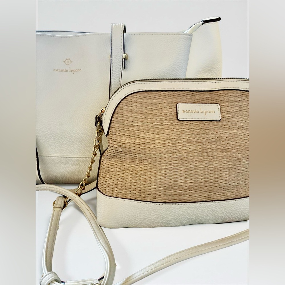 Nanette Lepore White and Tan Purse and Crossbody Bag Set